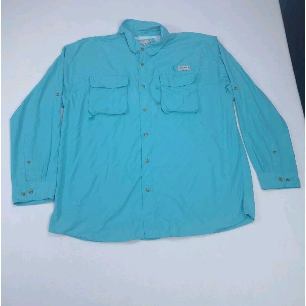 Bimini Bay Shirt‎ Men's XXL Blue Vented Button Down Long Sleeve Cotton Fishing
